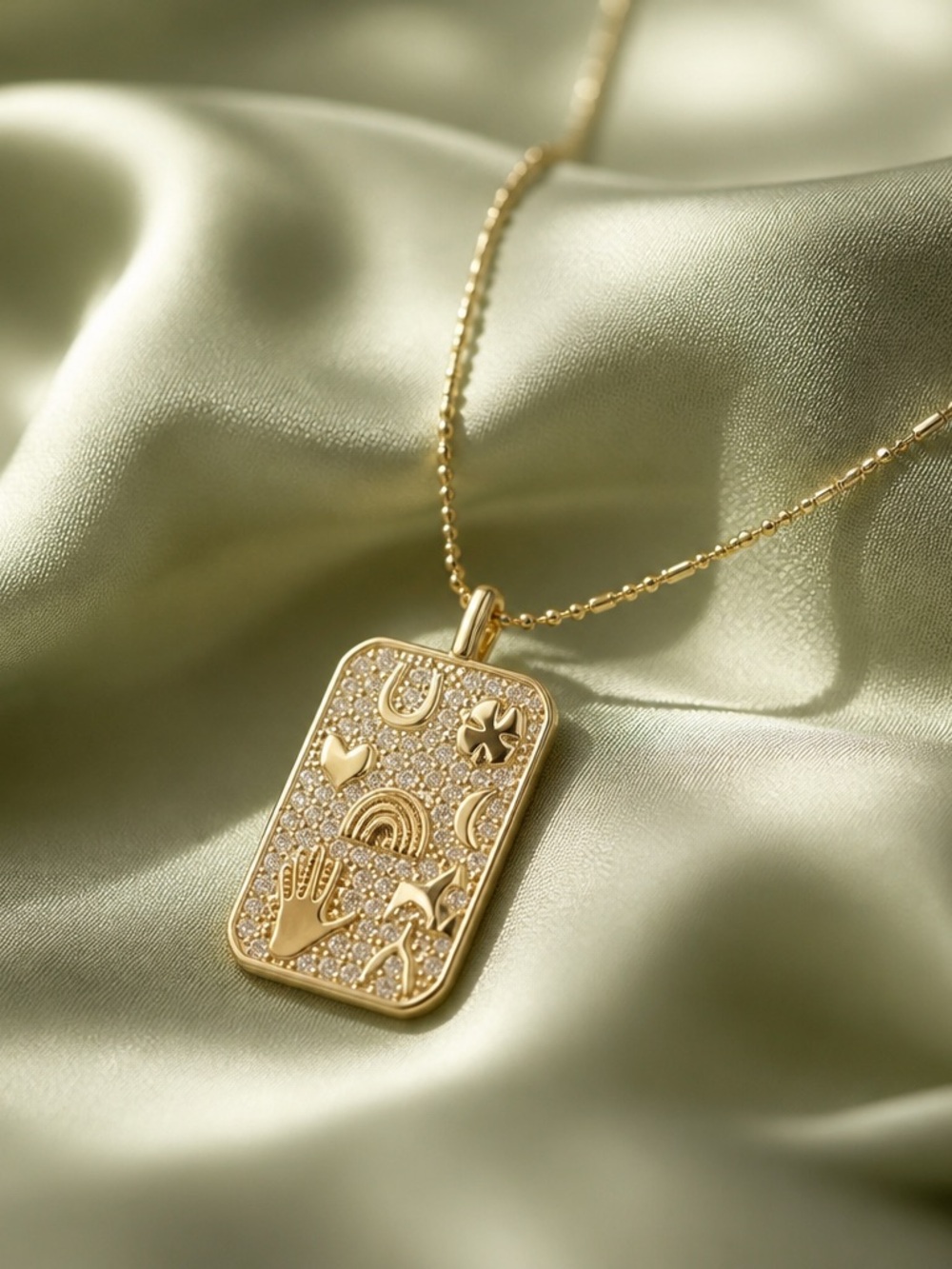 Gold Zodiac & Symbols Rectangular Pendant Necklace - Women Jewelry